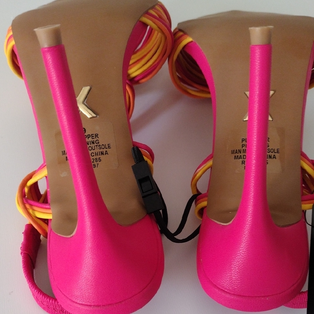 Express Pink and Yellow Strappy Heels - Picture 12 of 15